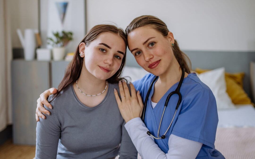 Patient with therapist in drug rehab center