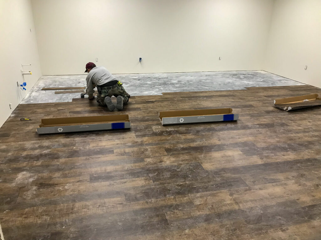 Flooring being installed