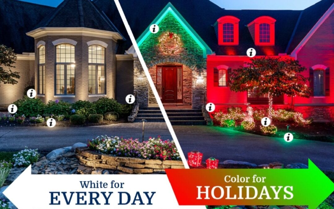 colorful outdoor lighting on a house
