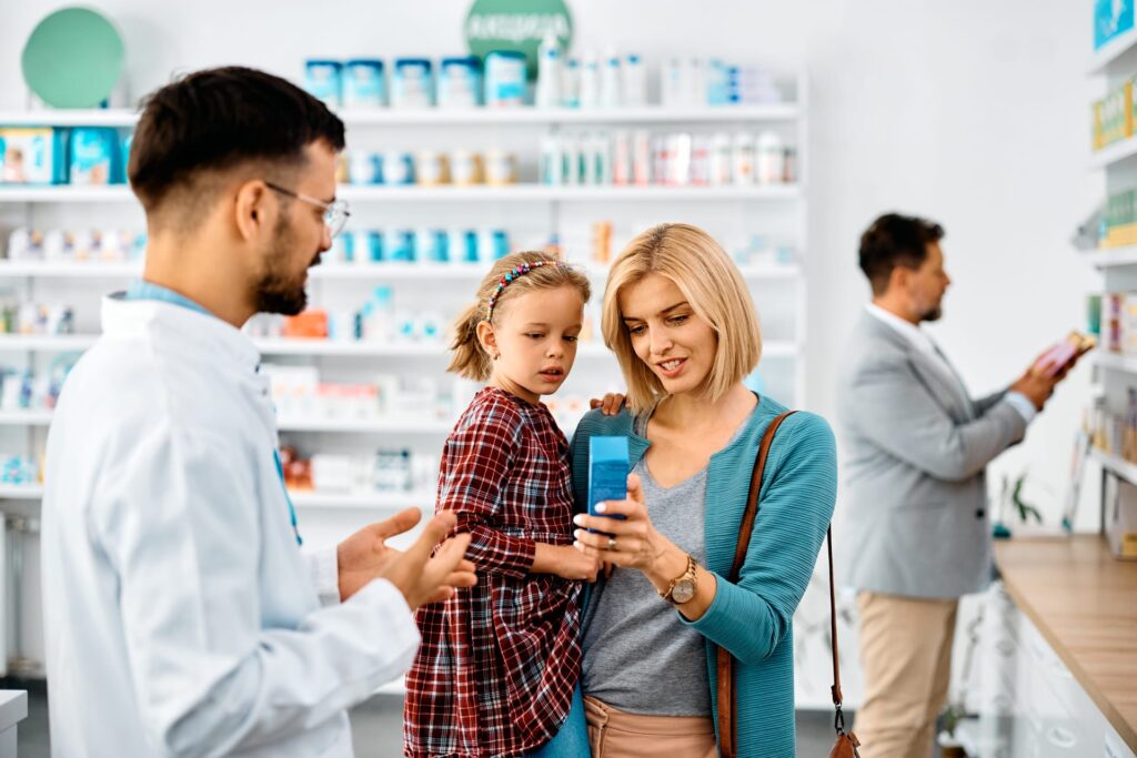 Mother at pharmacy