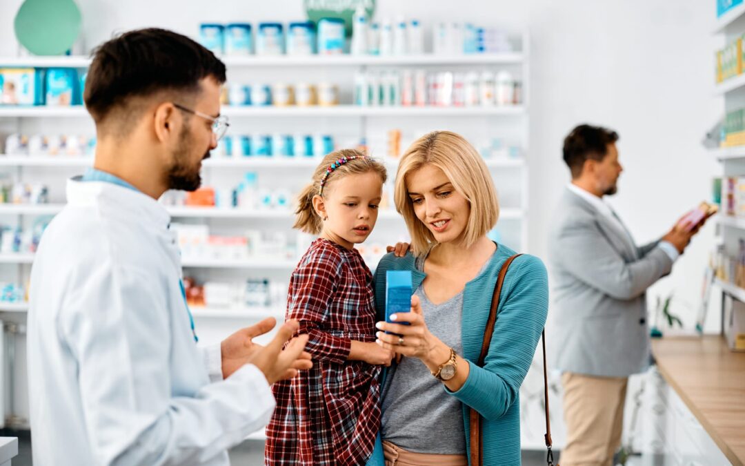 Mother at pharmacy