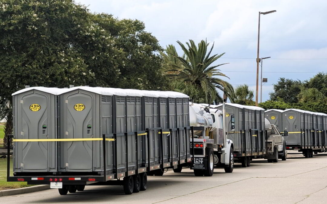 rental porta potties being delivered