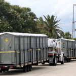 rental porta potties being delivered